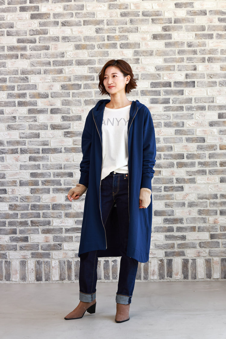 裏毛ロング丈フーディ