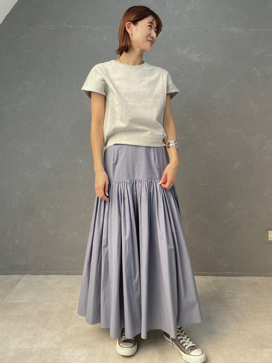 ニット袖フレンチスリーブの裏毛トップス