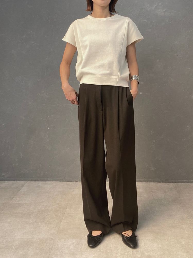 ニット袖フレンチスリーブの裏毛トップス