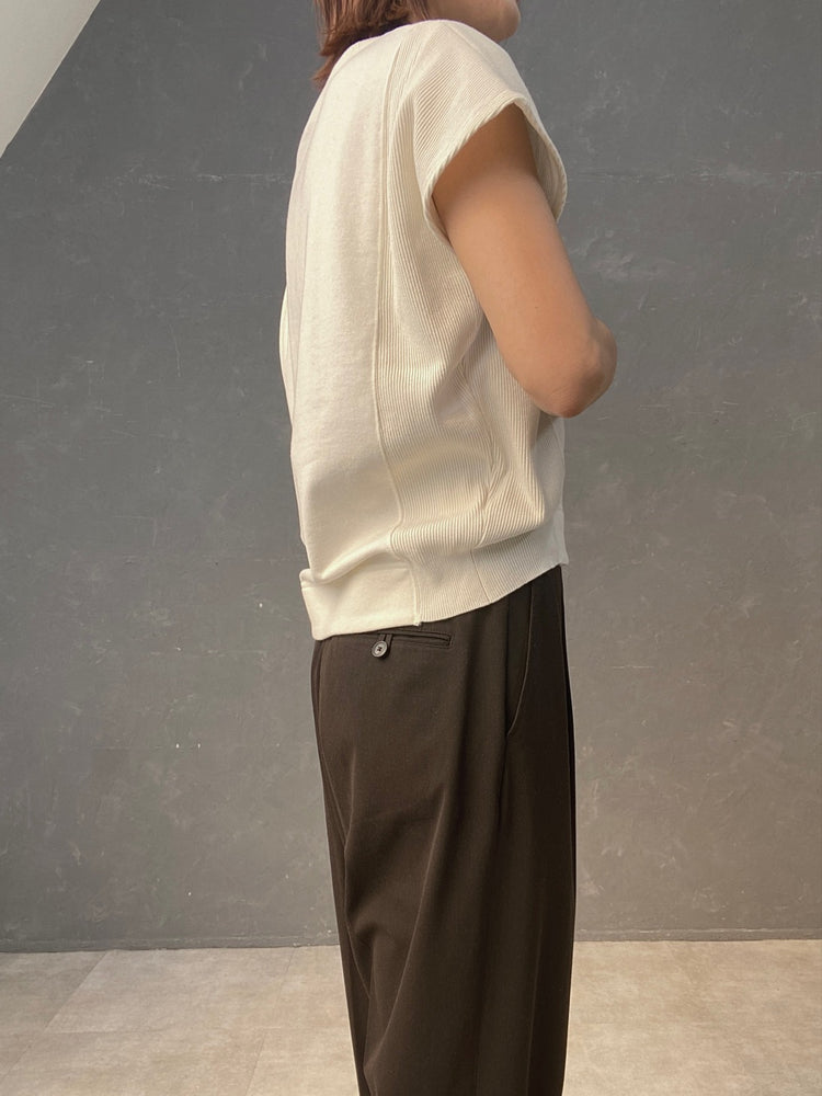 ニット袖フレンチスリーブの裏毛トップス