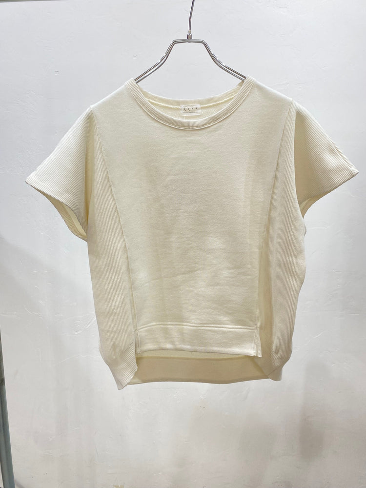 ニット袖フレンチスリーブの裏毛トップス