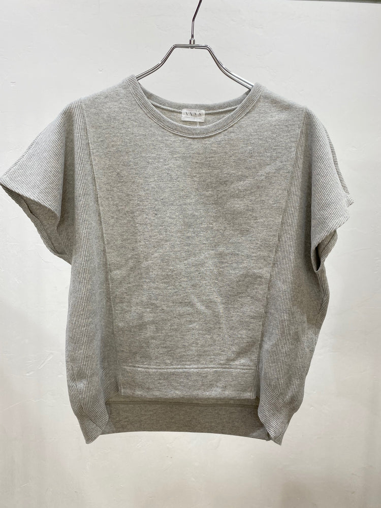 ニット袖フレンチスリーブの裏毛トップス