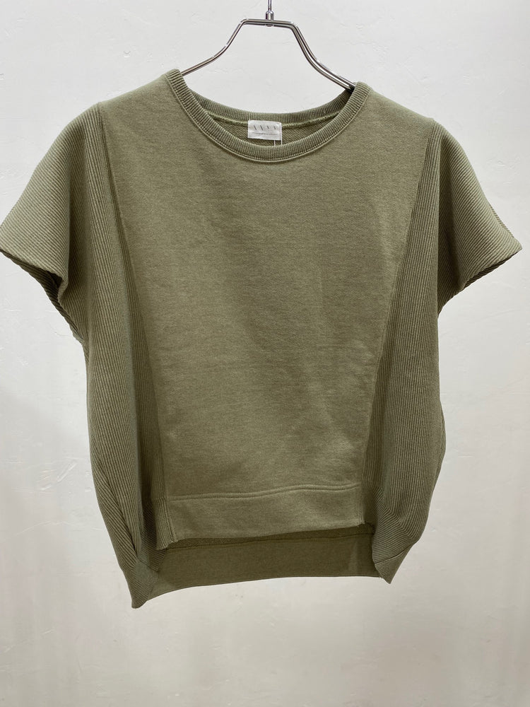 ニット袖フレンチスリーブの裏毛トップス