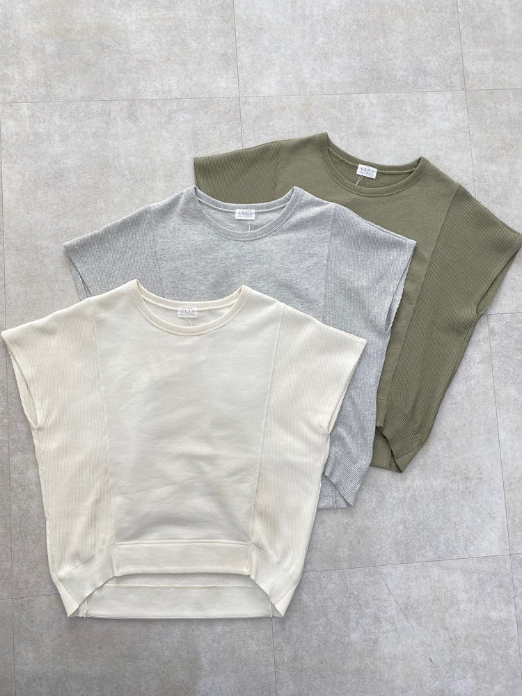 ニット袖フレンチスリーブの裏毛トップス